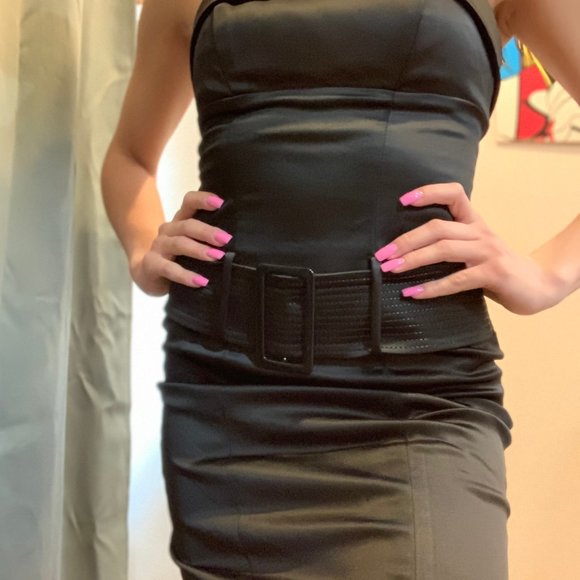 BEBE Black Satin Dress - Picture 2 of 6